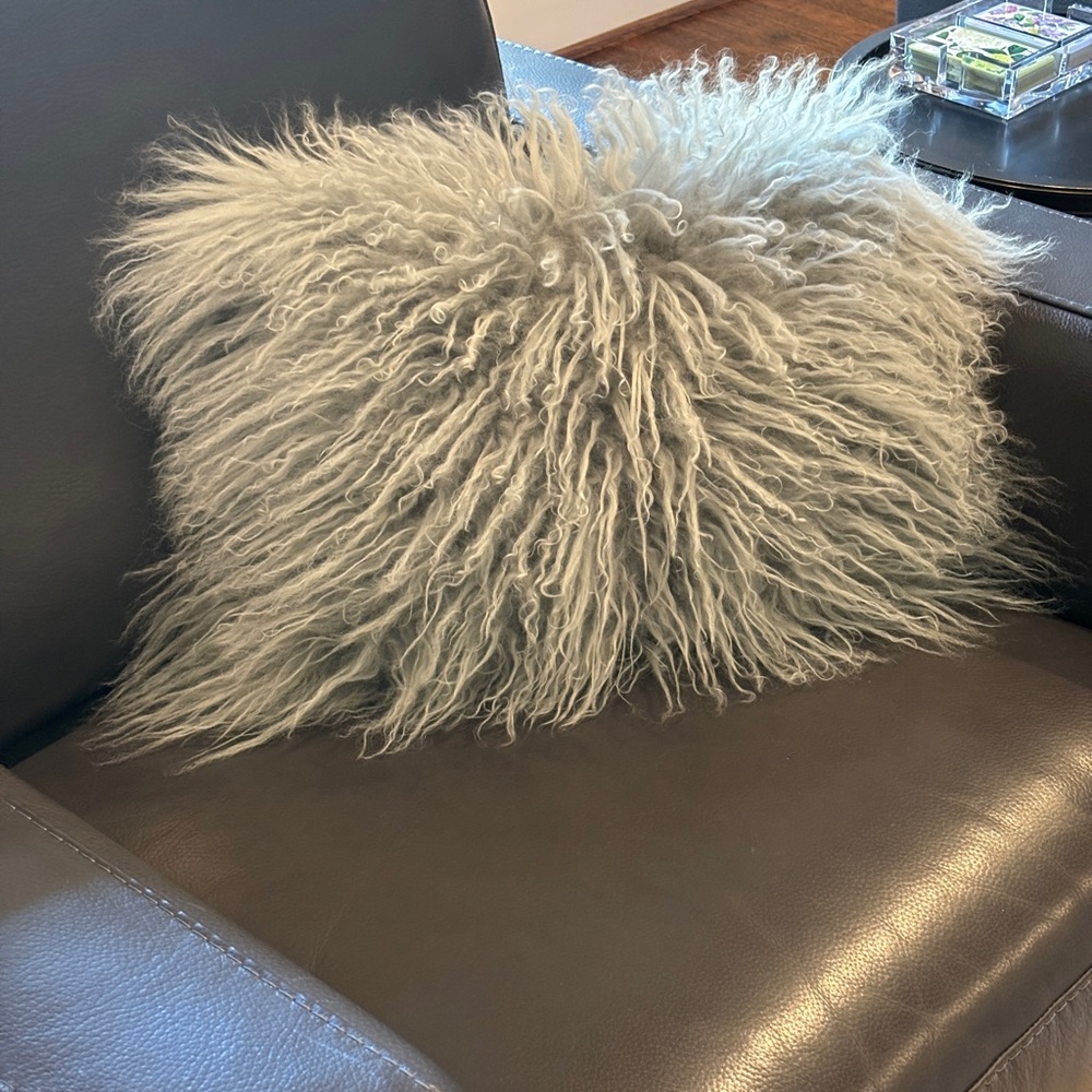 West Elm Gray Fur Accent Pillows (2)
